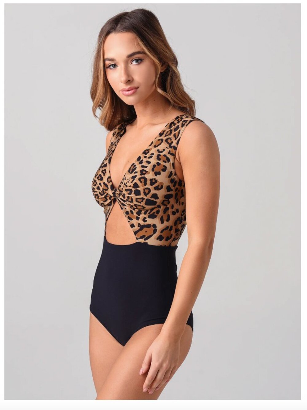 NWT KARLA COLLETTO Bree Off The Shoulder One Piece Swimsuit Leopard/Black
